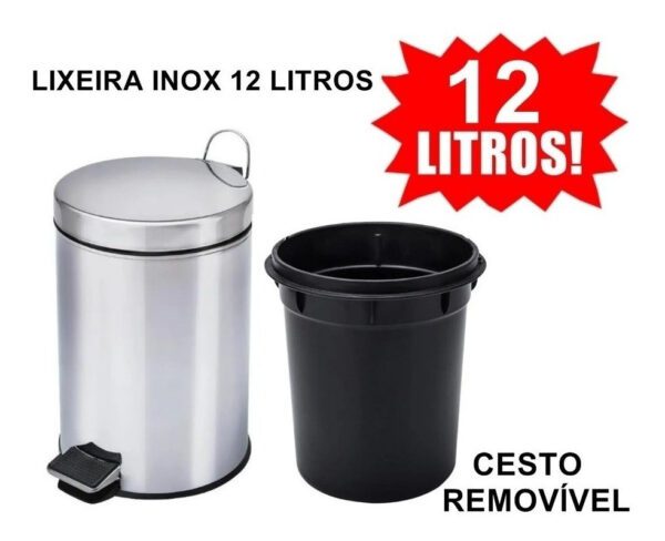 Cesto De Lixo 12 lts 100% Inox C/ Pedal Banheiro - Image 4