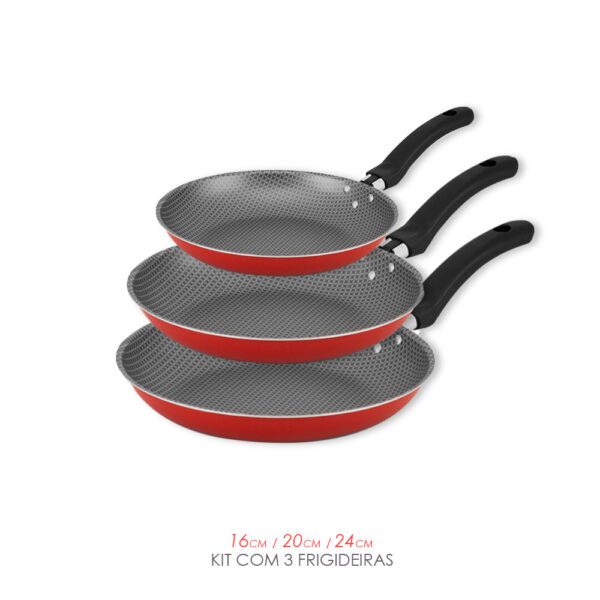 Kit 3 Frigideiras Antiaderente Vermelho Cereja - Image 2